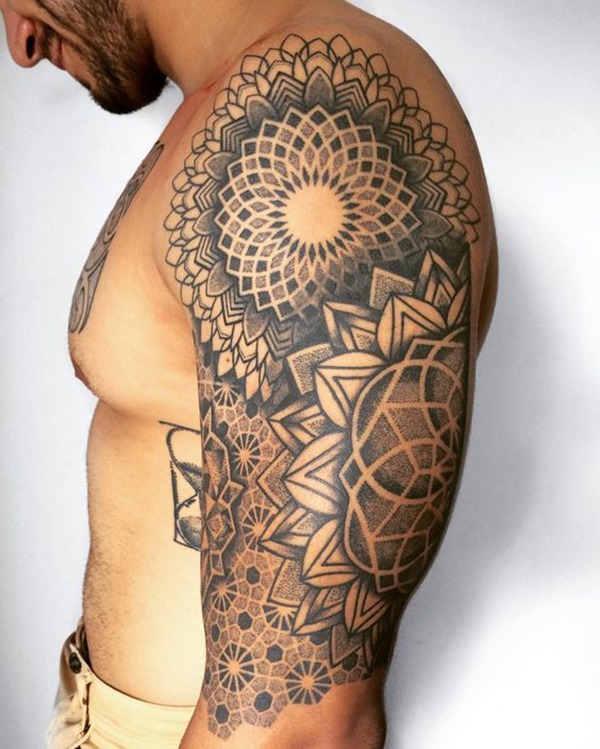 Double Arm Sleeve and Chest Mosaic Tattoo Tattoo Design