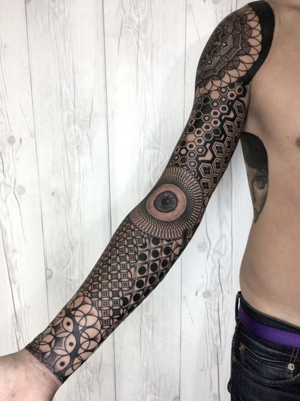 Floral Inspired Shoulder and Arm Mosaic Tattoo Tattoo Design