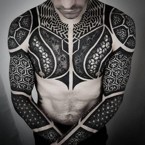 Grayscale Mosaic Shoulder Tattoo with Red Face Mosaic Tattoos Tattoo Design