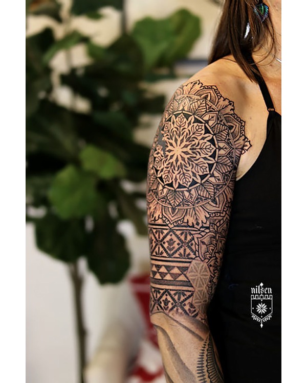 Mosaic Tattoo with Gemstone on Woman's Side Mosaic Tattoo Ideas Tattoo Design