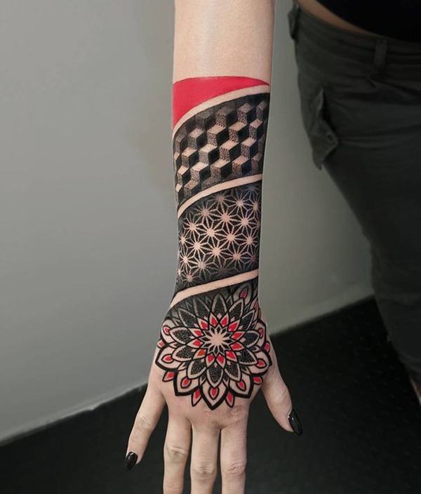 Ornate Tribal Inspired Mosaic Shoulder Tattoo Tattoo Design