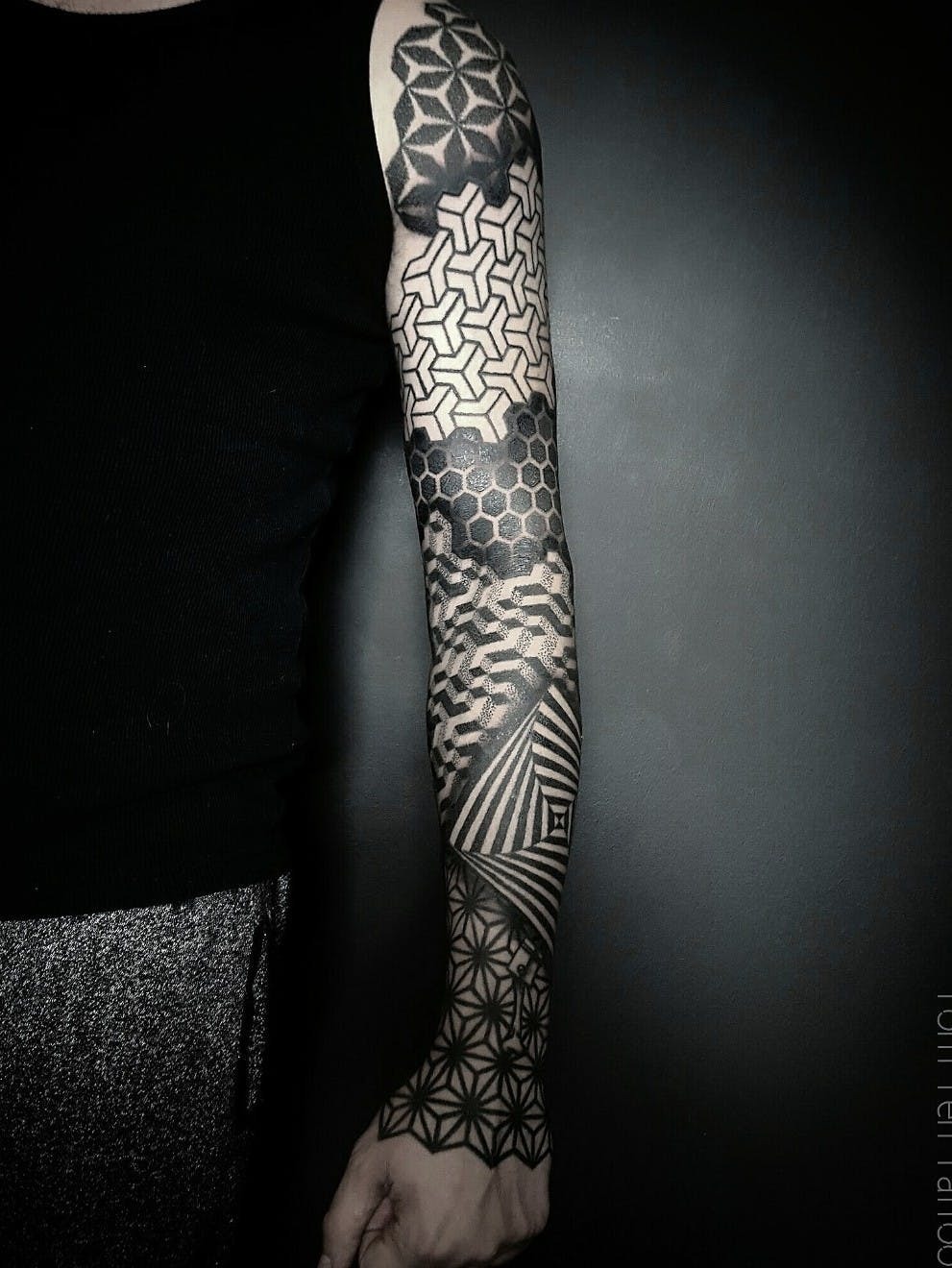 Overlapping Patterns Mosaic Shoulder, Upper Arm Tattoo Mosaic Tattoos Tattoo Design