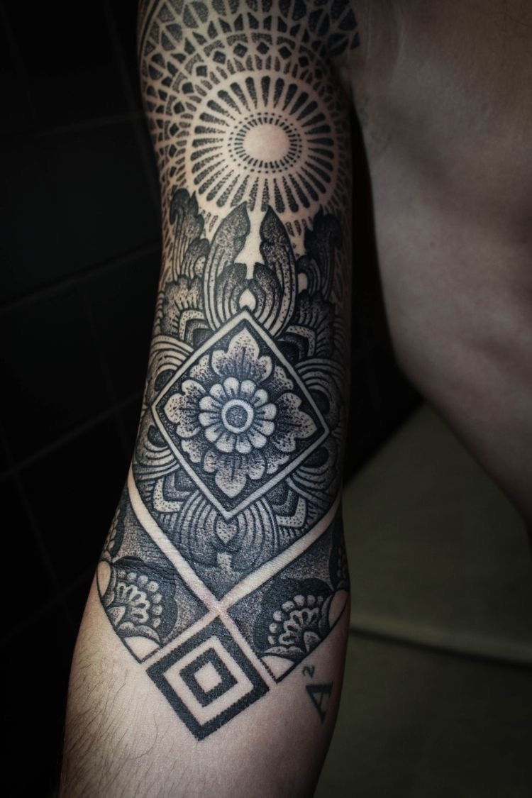 Patchwork Style Mosaic Full Arm Sleeve Tattoo Mosaic Tattoo Design Tattoo Design
