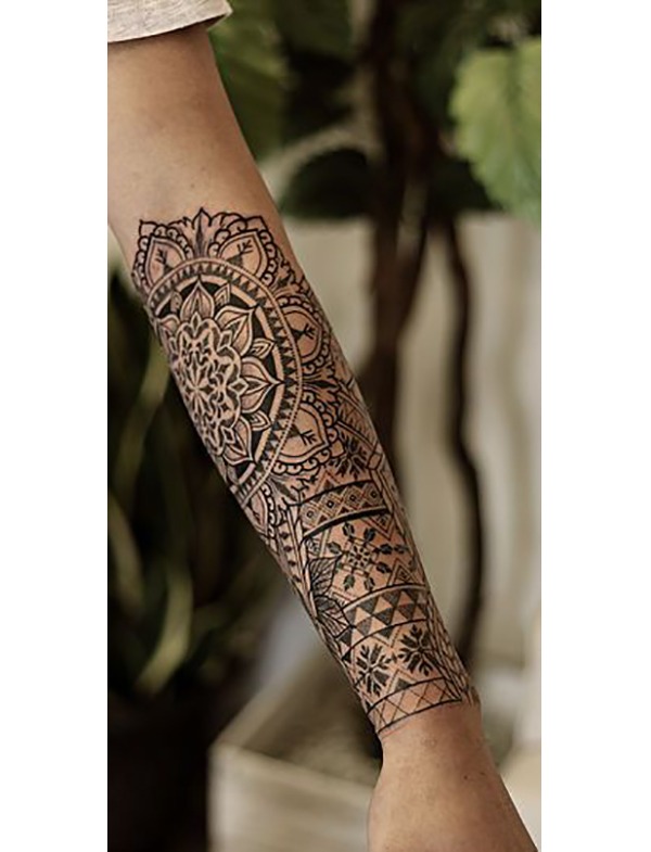 Red and Black Mosaic Forearm,Hand Tattoo Tattoo Design