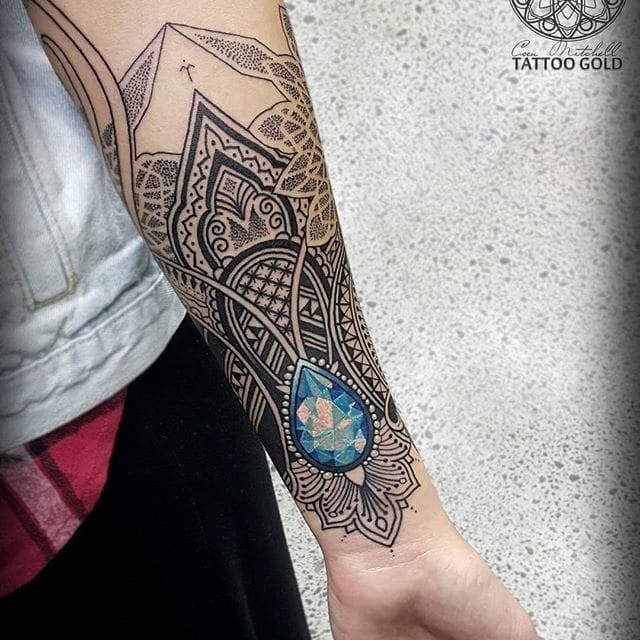 Red and Black Mosaic Mandala Thigh Tattoo Mosaic Art Tattoo Design