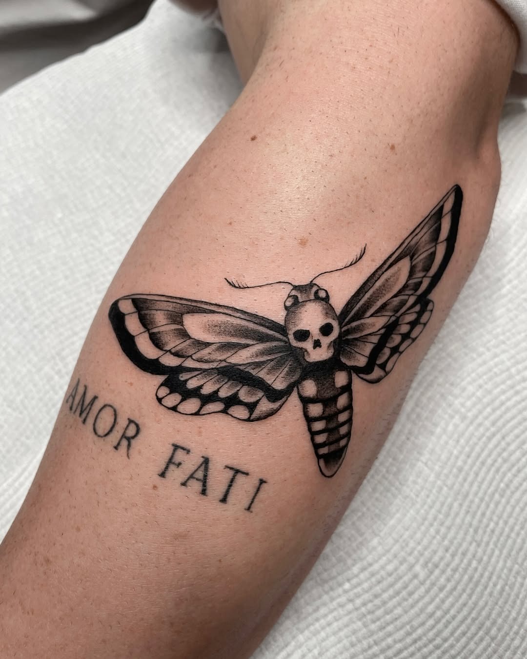 A striking moth tattoo with a skull motif Tattoo Design