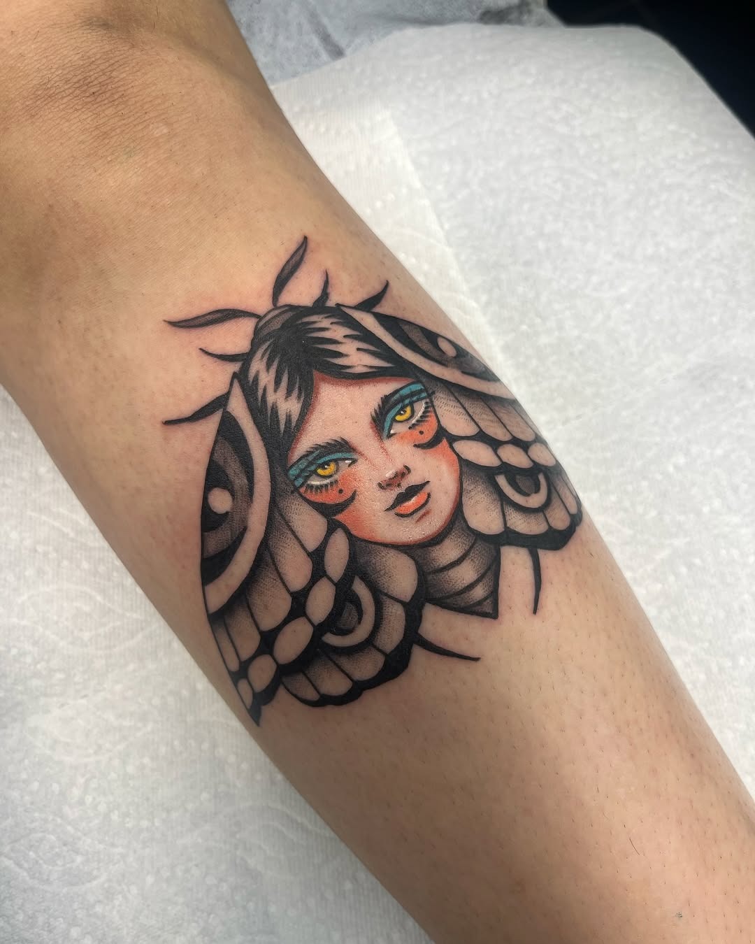 Beautiful blend of moth and feminine features Tattoo Design