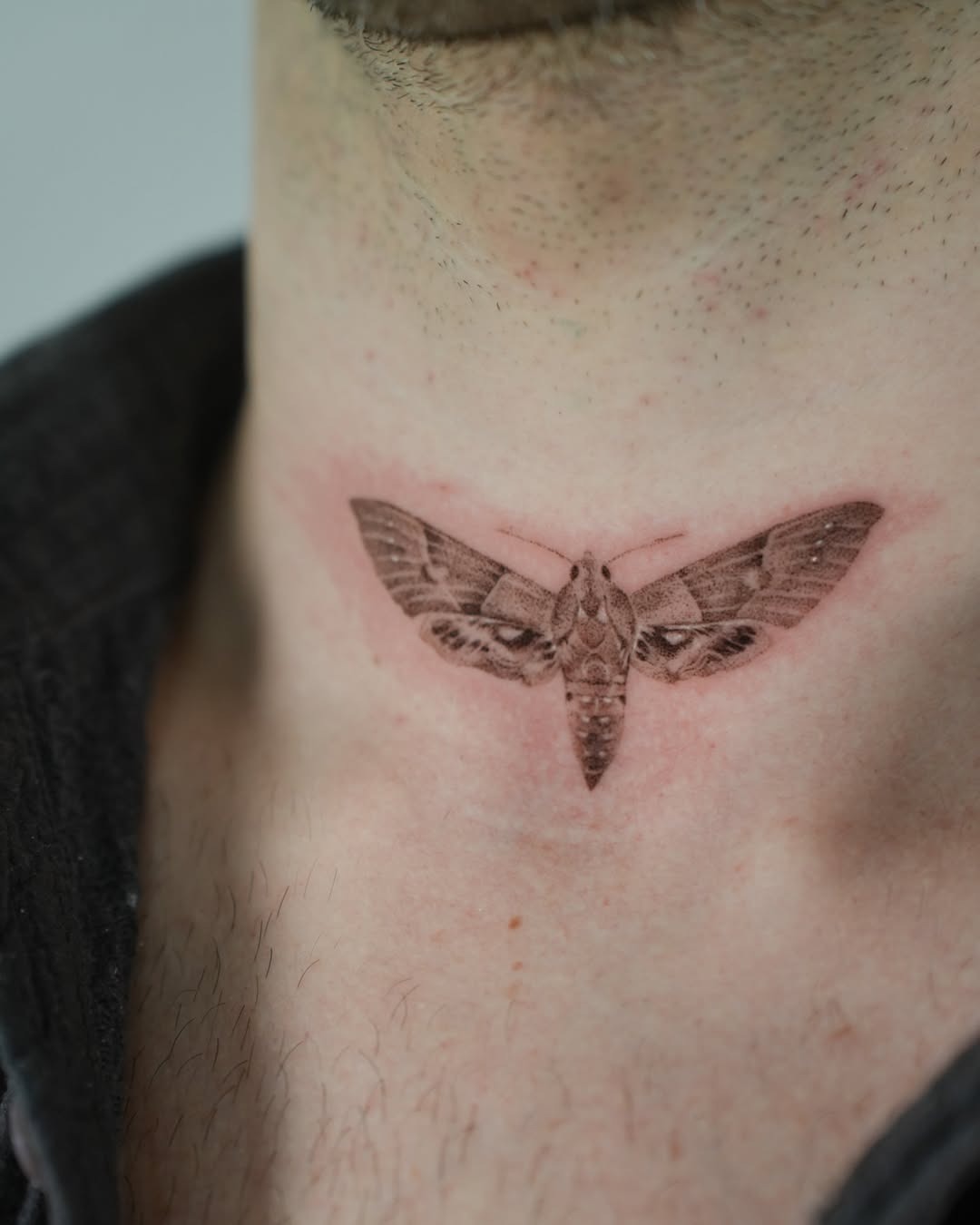 Realistic moth tattoo on neck style Tattoo Design
