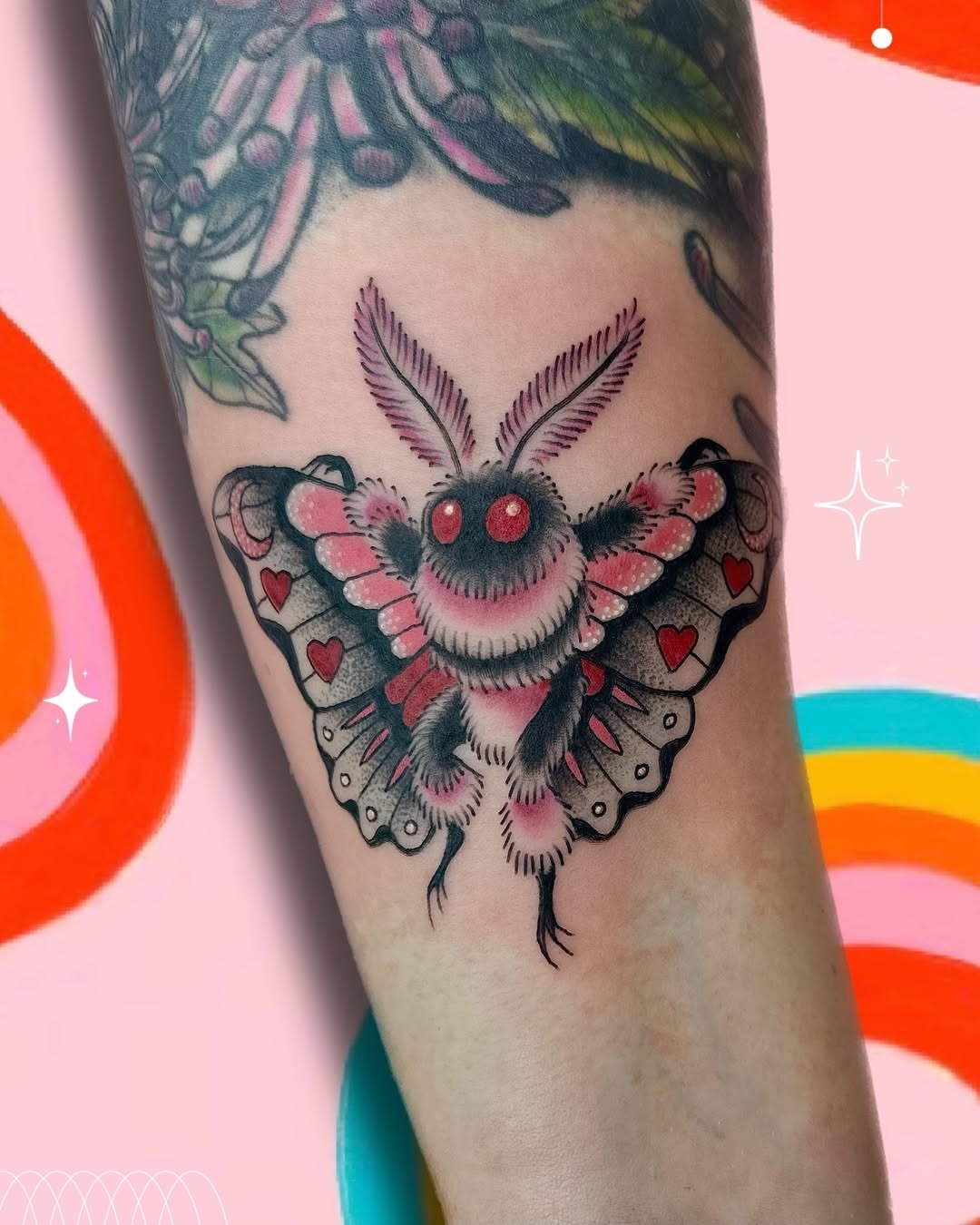 Vibrant moth tattoo with playful elements Tattoo Design
