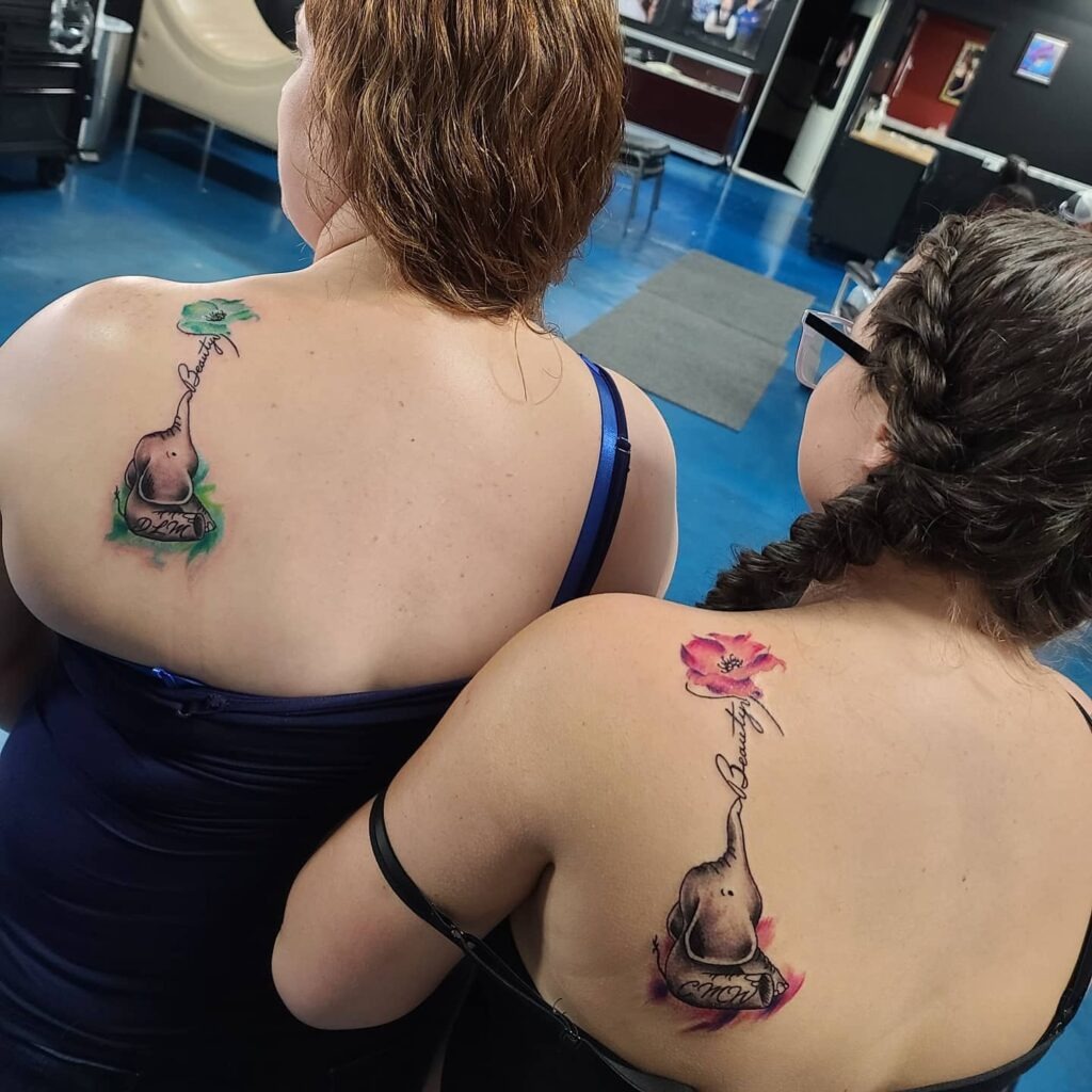 Elephant and Heart Mother-Daughters Tattoo Tattoo Design