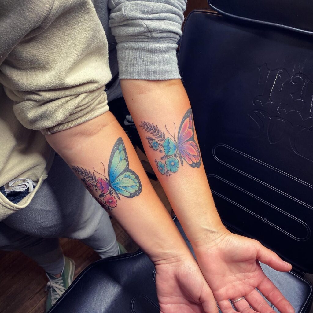 Mother-Daughter Floral Script Tattoo Tattoo Design