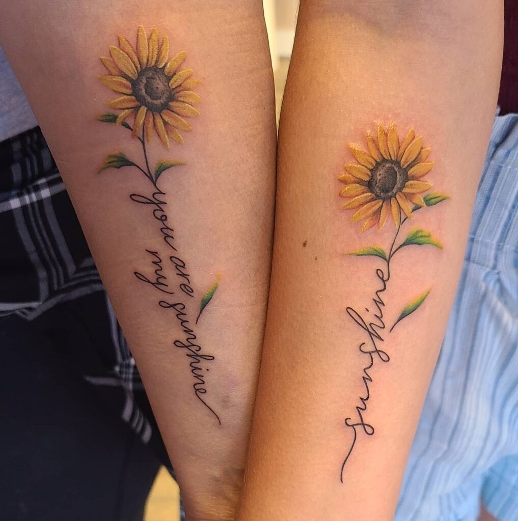 Sunflower and Fingerprint Mother-Daughter Tattoo Tattoo Design