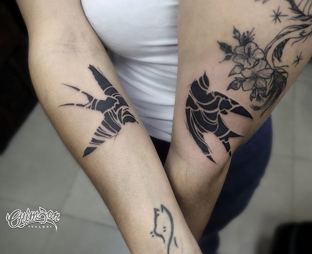 Black & White Patterned Swallow Silhouette Tattoos Tattoo Design
