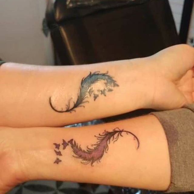 Coordinating Feather with Birds Tattoos Tattoo Design
