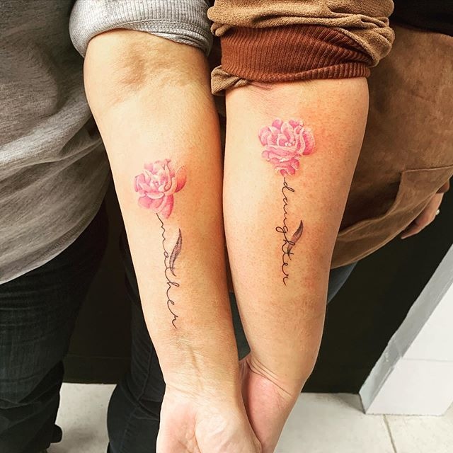 Coordinating Mother and Daughter Peony Tattoos Tattoo Design