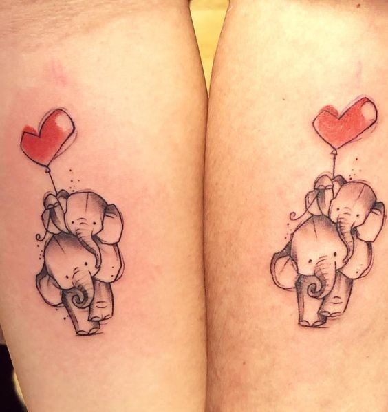Cute Elephants with Balloons Matching Tattoos Tattoo Design