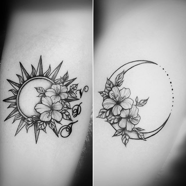 Floral Sun & Moon Mother-Daughter Tattoo Tattoo Design