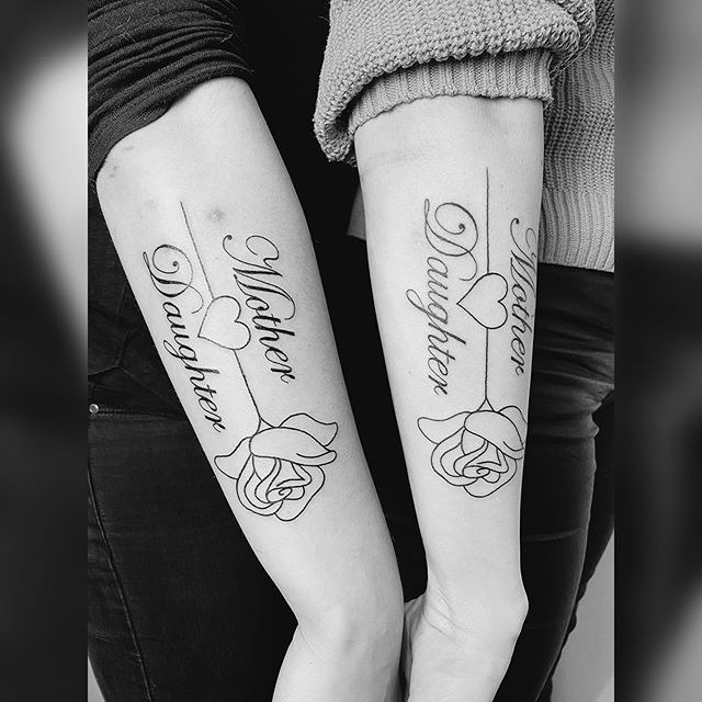 Heart and Rose Mother and Daughter Tattoo Tattoo Design