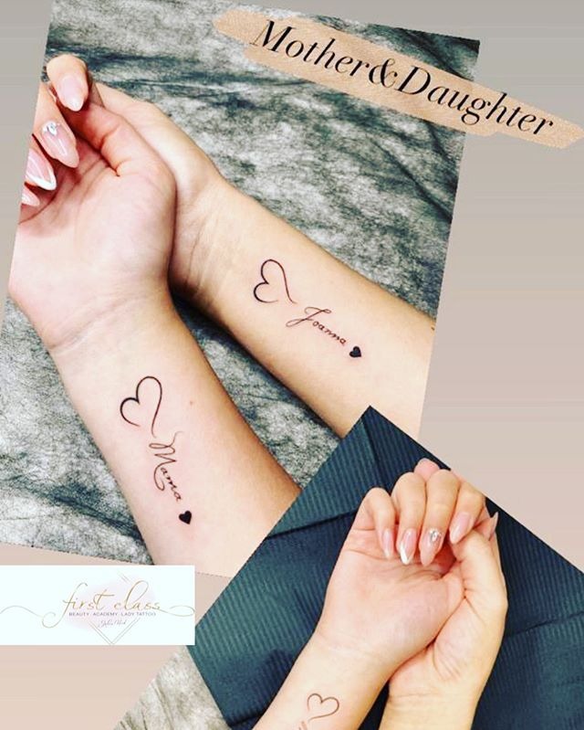 Heart Arrow with Elegant Script Names Tattoo Design