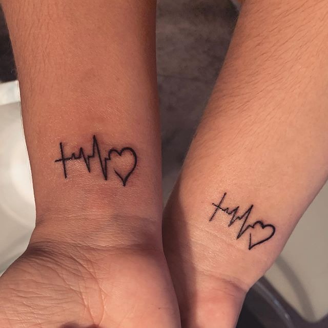 Heartbeat Wrist Tattoos for Mothers and Daughters Tattoo Design