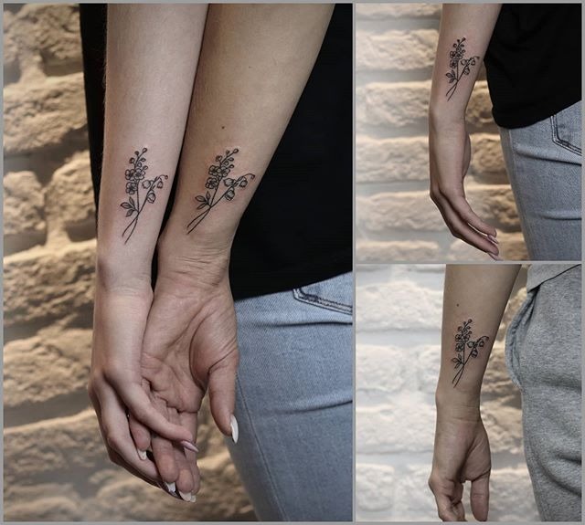 Matching Floral Bouquet Wrist Tattoos Tattoo Design
