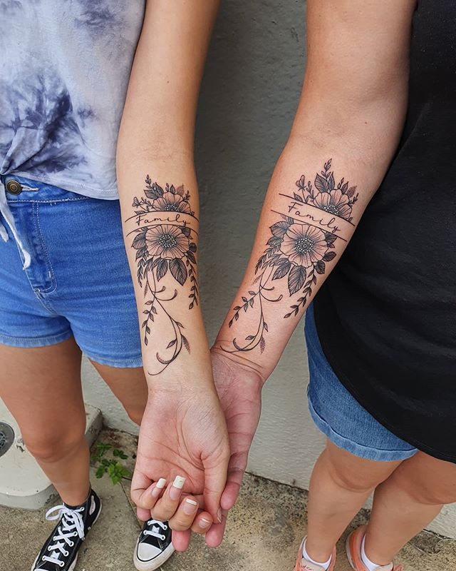 Matching Floral “Family” Tattoo Design Tattoo Design