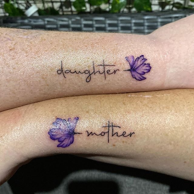 Matching Mother and Daughter with Purple Petals Tattoo Design