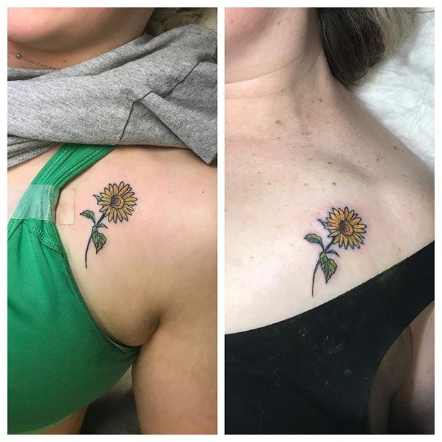 Matching Sunflower Collar Bone Tattoos Tattoo Design