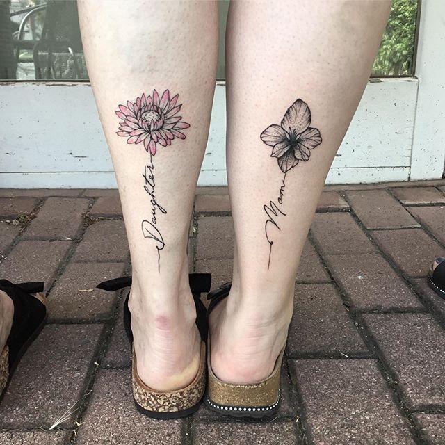 Mom and Daughter Flower Stem Tattoos Tattoo Design