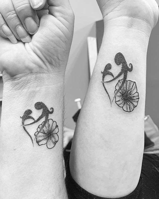 Mother and Daughter Heart & Flower Tattoo Design