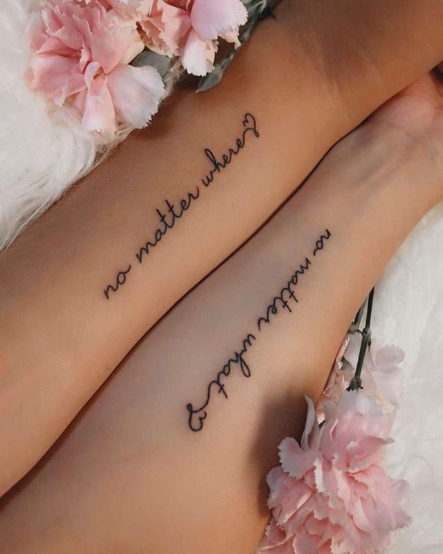 “No Matter Where” Matching Heart Tattoos Tattoo Design