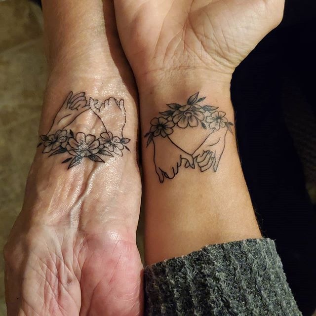 Pinkie Promise with Floral Wreath Tattoo Tattoo Design