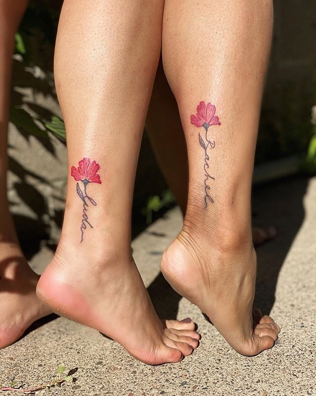 Red Flower with Handwritten Stem Coordinating Tattoos Tattoo Design