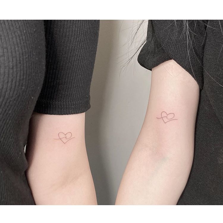 Single Line Heart with a Wave Tattoo Tattoo Design