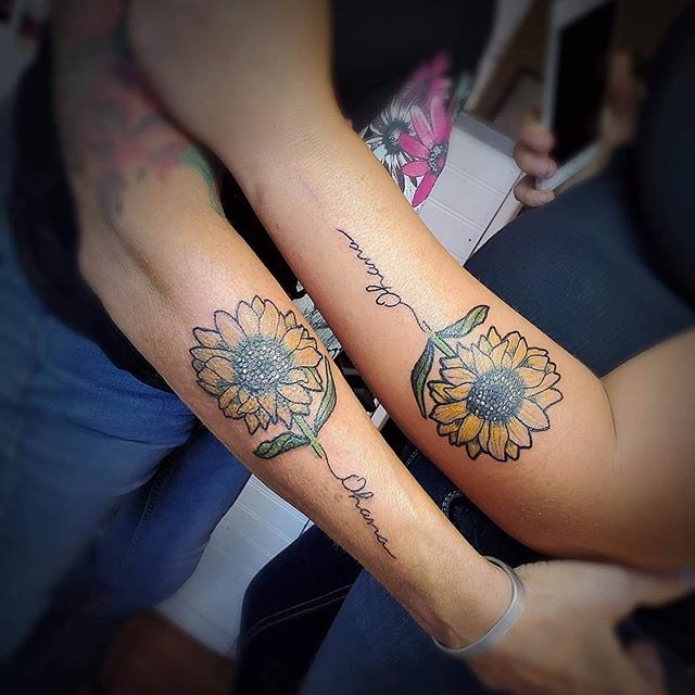 Vibrant Sunflower with Ohana Stems Arm Tattoos Tattoo Design
