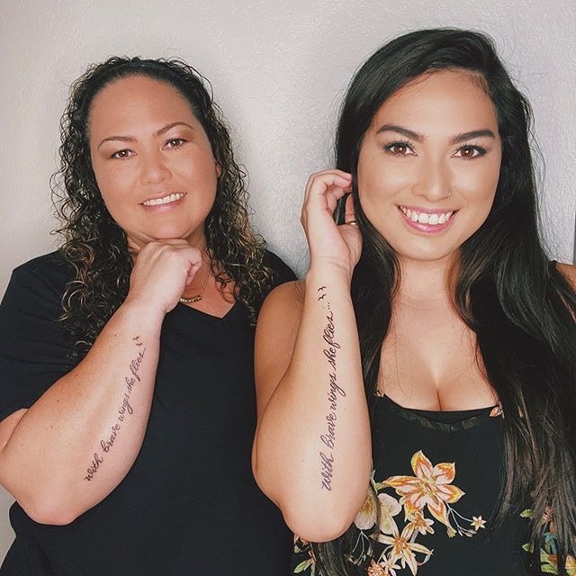 “With Brave Wings, She Flies” Matching Tattoos Tattoo Design