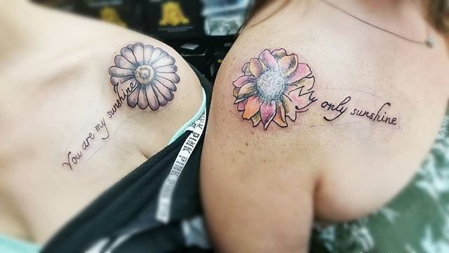 “You Are My Sunshine” Floral Shoulder Tattoos Tattoo Design