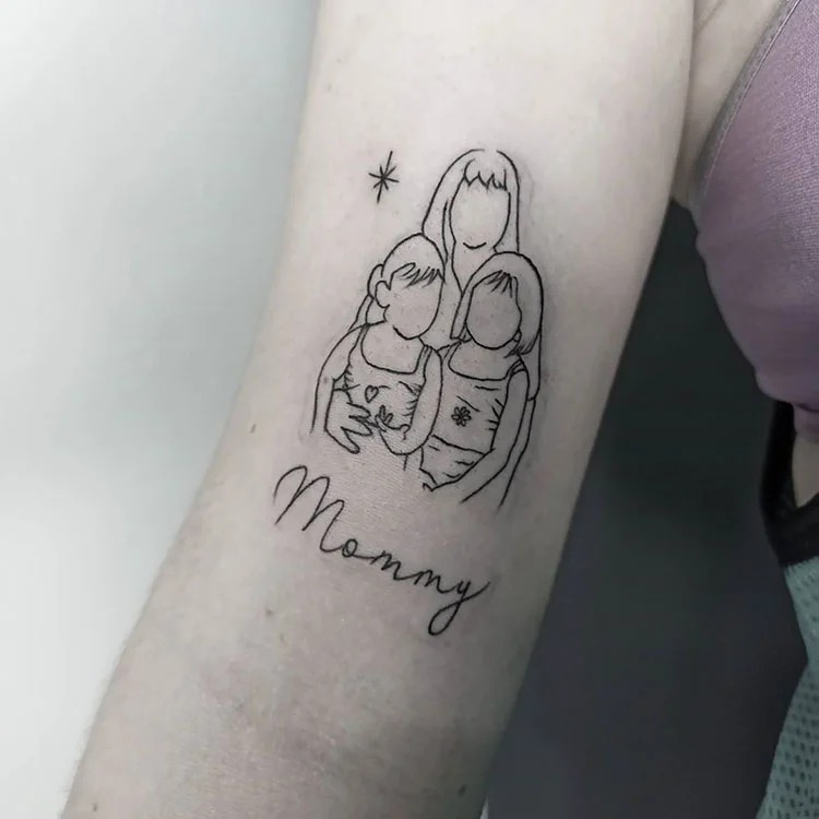 A Mother’s Love: A Portrait of a Mother with Her Two Daughters Tattoo Design