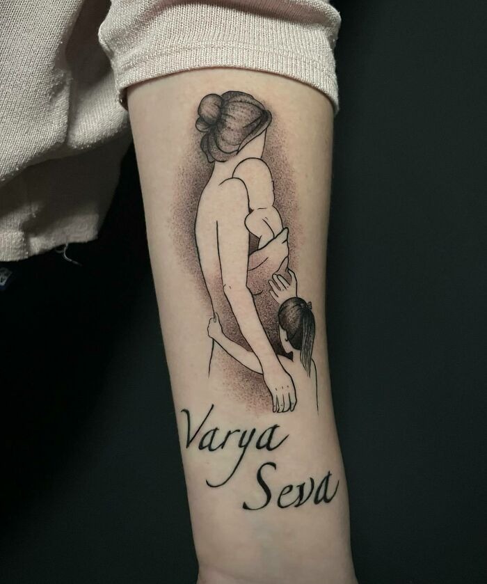 A Mother with Her Two Children Tattoo Design