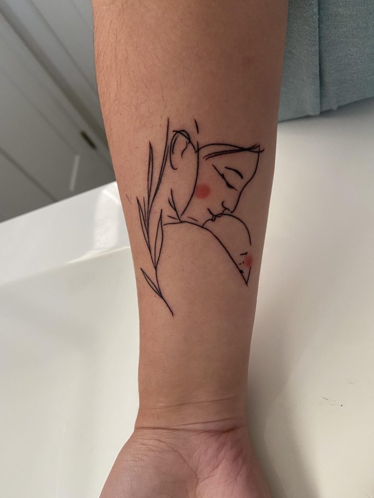 Abstract Mother and Child Embrace Tattoo Design