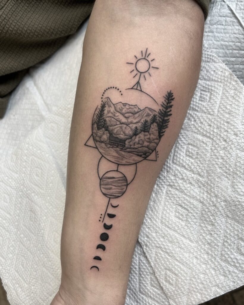 Celestial Mountain Landscape Tattoo Tattoo Design