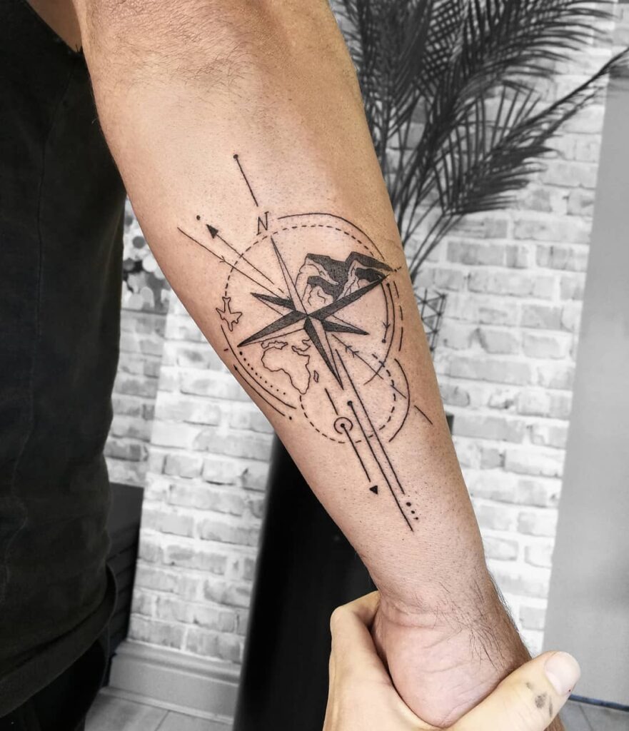 Compass and Mountain Map Tattoo Tattoo Design