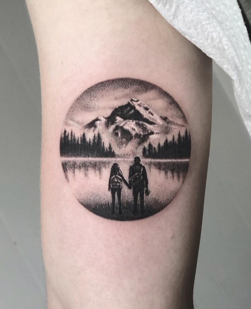 Couple in Mountain Landscape Tattoo Tattoo Design