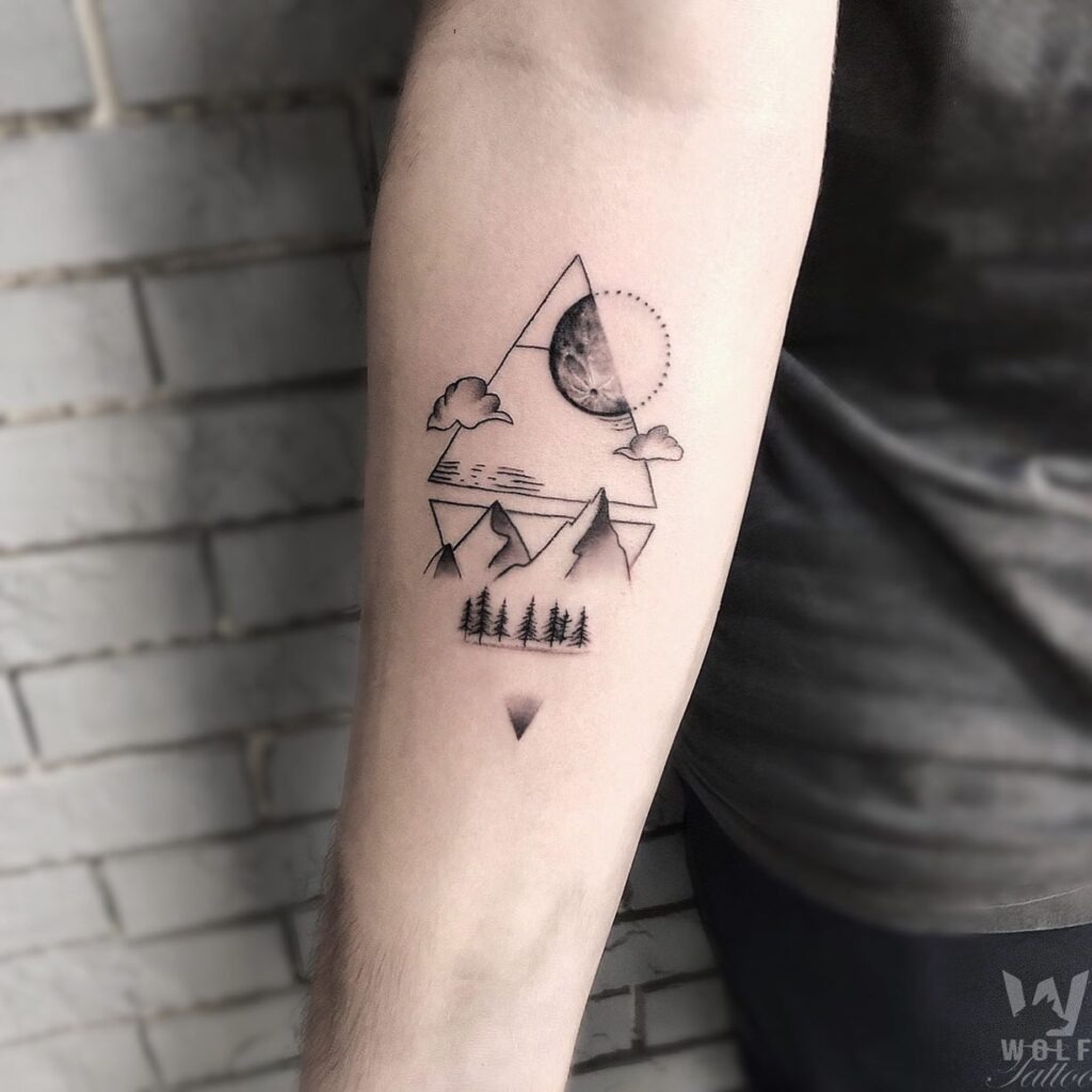 Geometric Mountain and Moon Tattoo Tattoo Design
