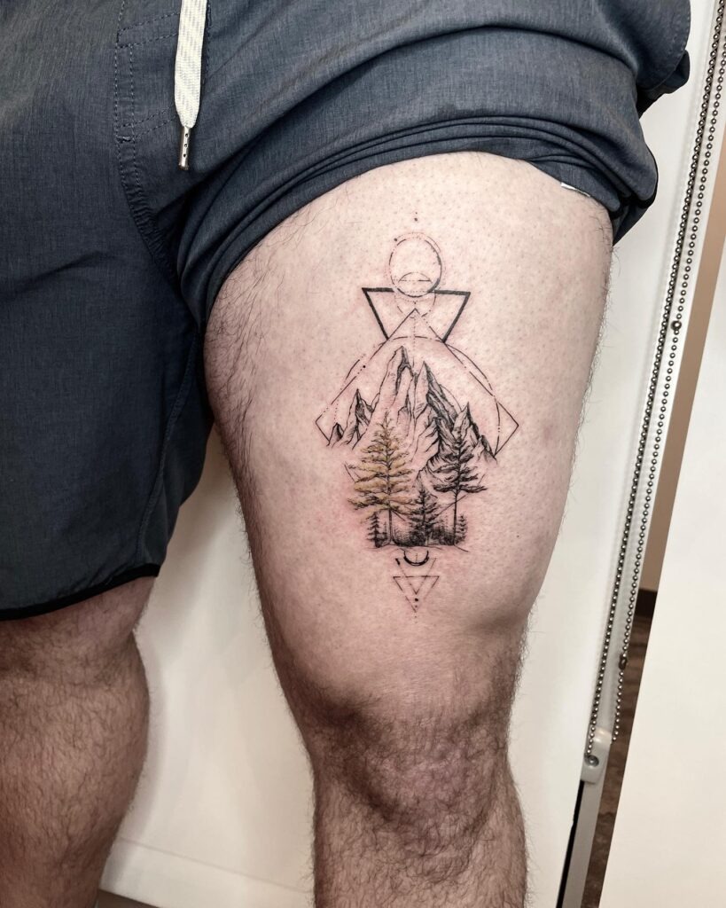 Geometric Mountain Forest Tattoo Tattoo Design
