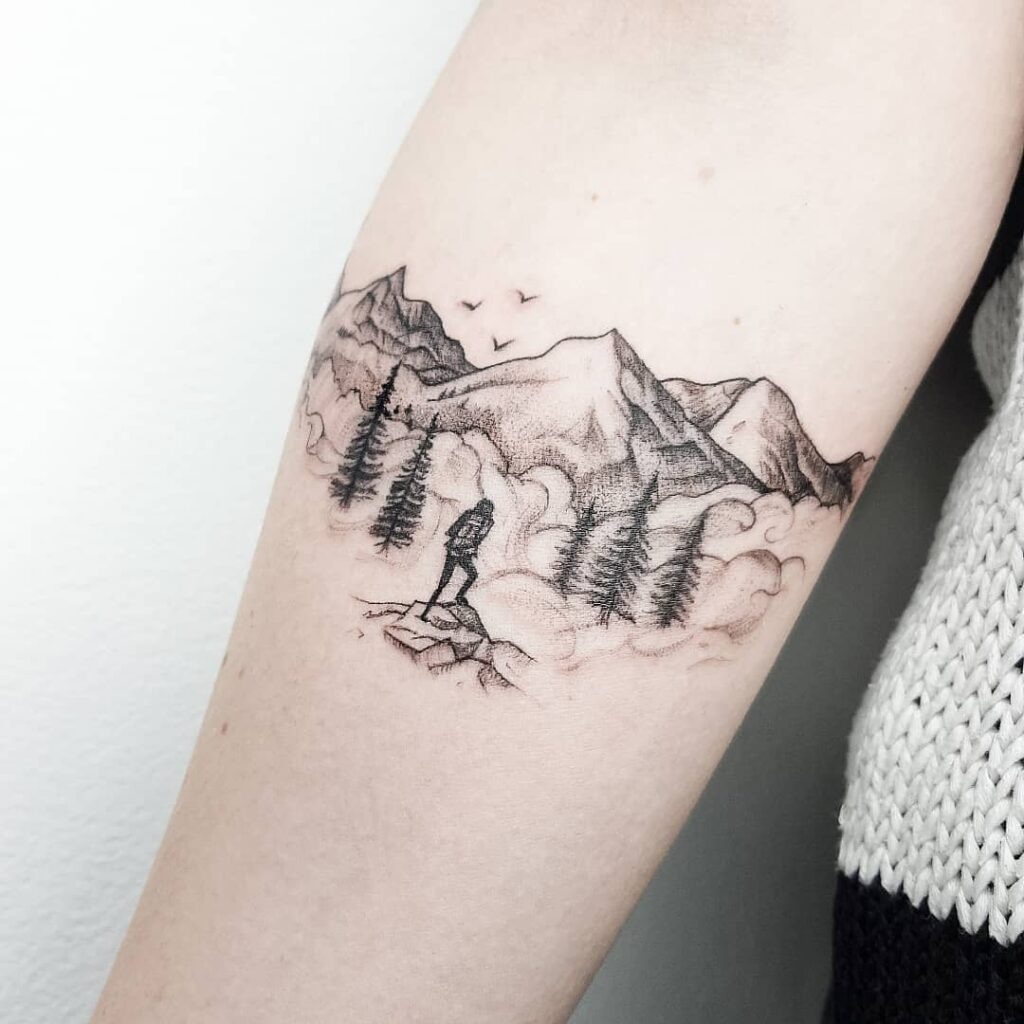 Hiker in Mountain Wilderness Tattoo Tattoo Design