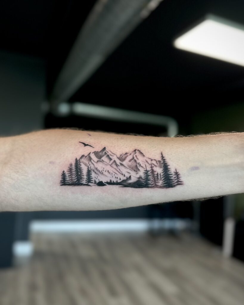 Majestic Mountain Scene Tattoo Tattoo Design