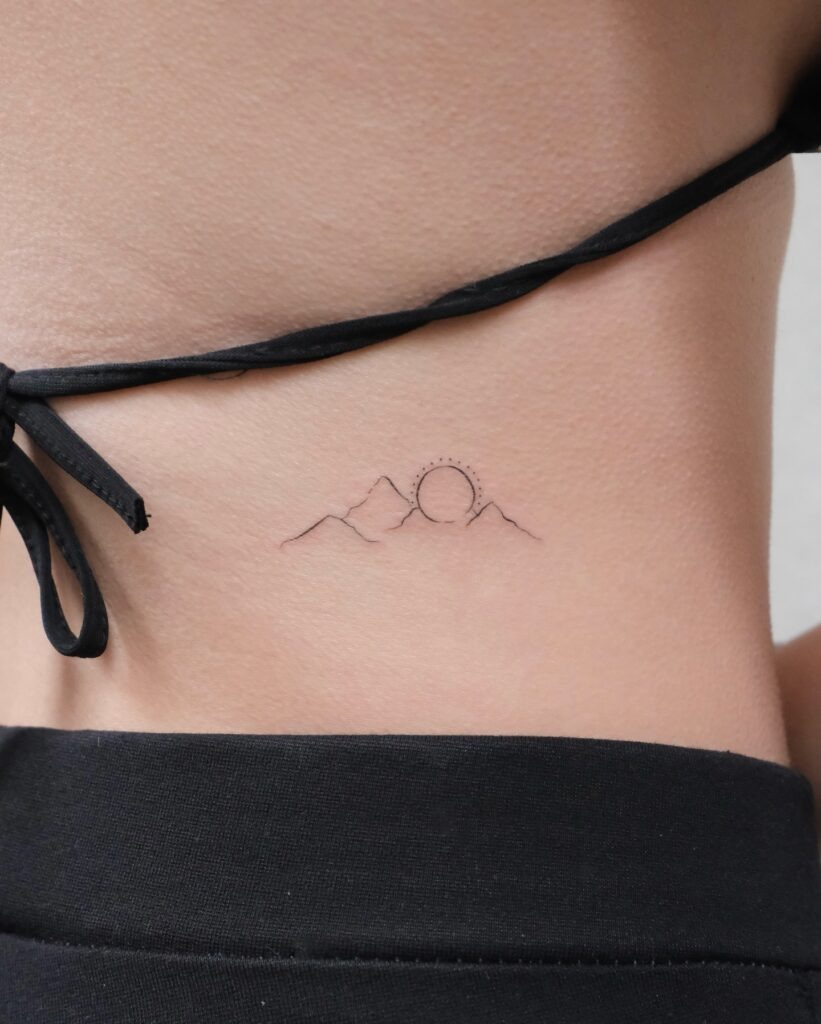Minimalist Mountain and Sun Back Tattoo Tattoo Design