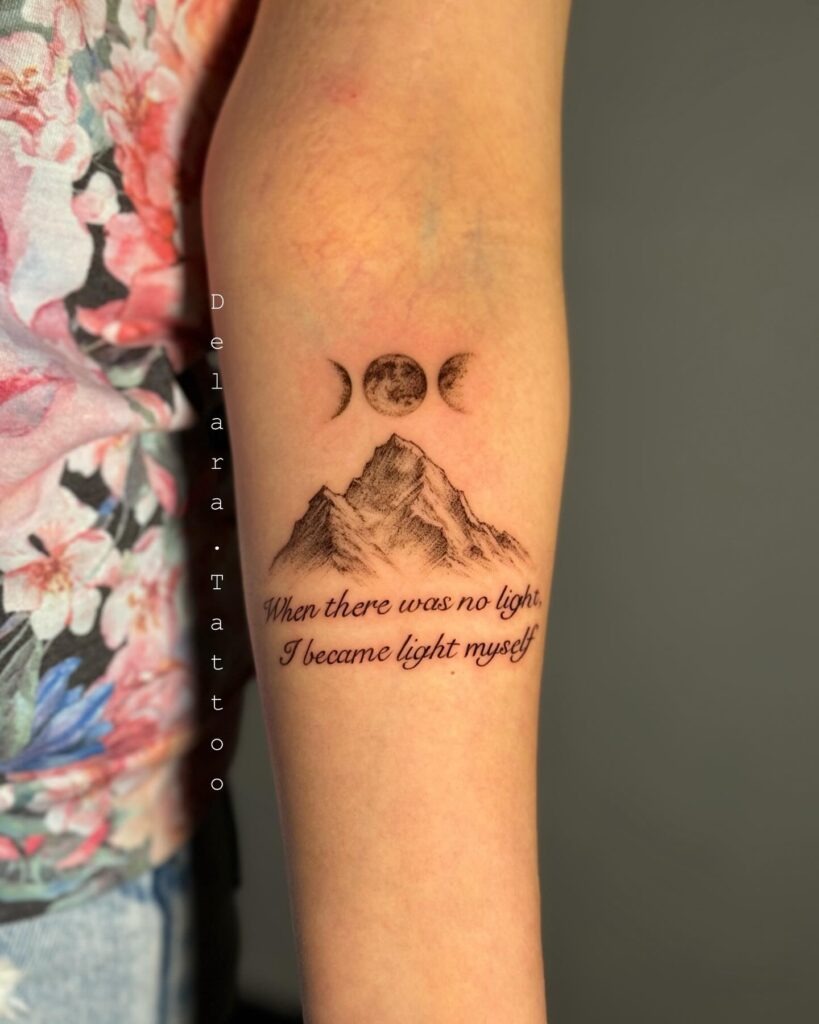 Moon Phases and Mountain Quote Tattoo Tattoo Design
