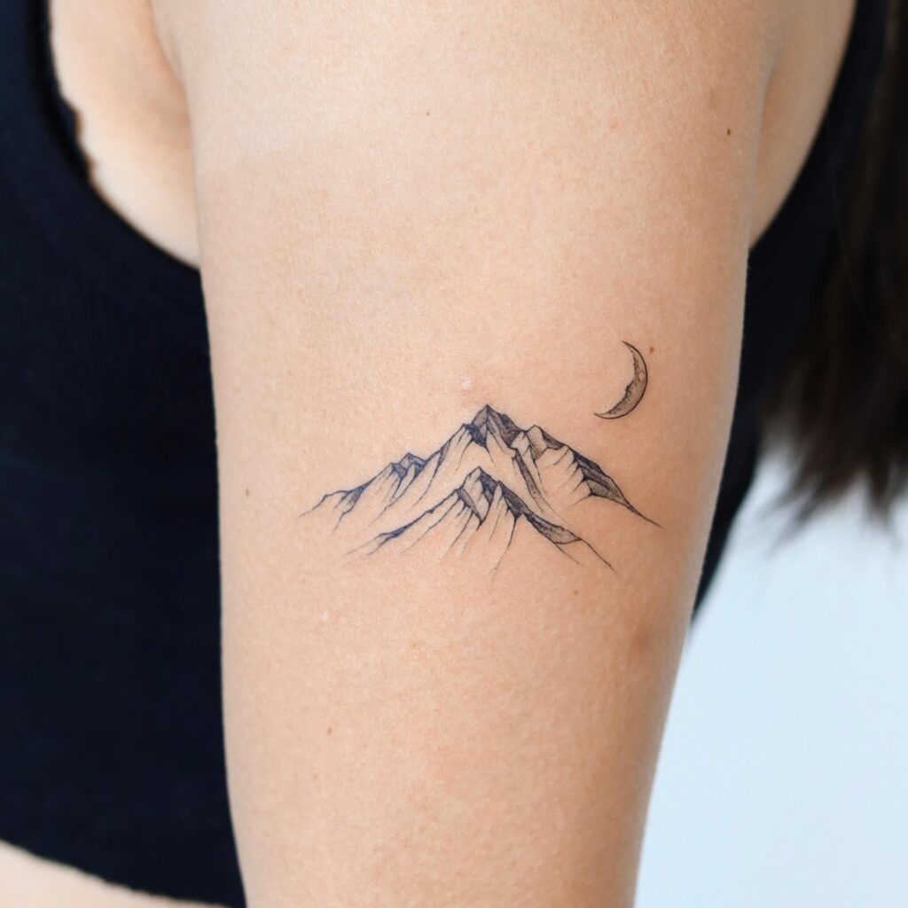 Mountain and Crescent Moon Tattoo Tattoo Design